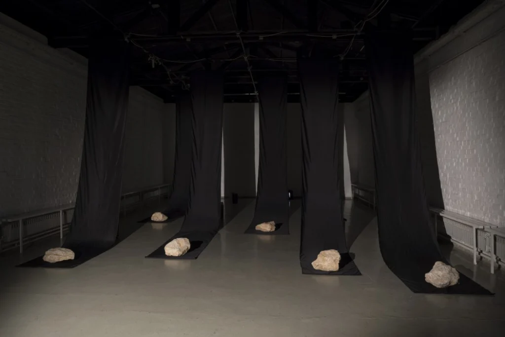 Neli Ružić, Black Flags (Displacements), 2018, solo exhibition Gallery SC, Zagreb. Photo: Boris Cvjetanović